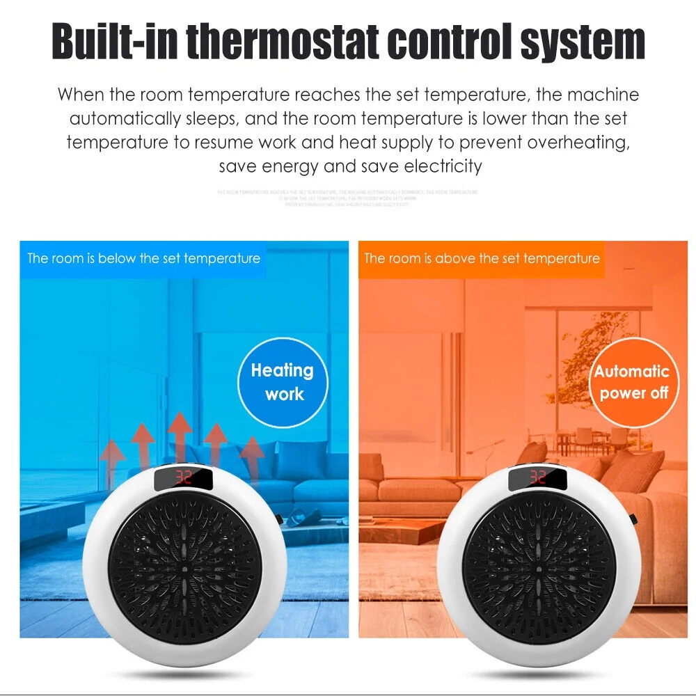 JahyShow Plug-in Electric Heater Fan – 900W Wall Sockets with Remote Timer – Digital Thermostat - Image 7