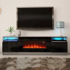 Delaine TV Stand for TVs Up to 90×22 with Electric Fireplace Included Orren Ellis Color: Dark Gray/Black