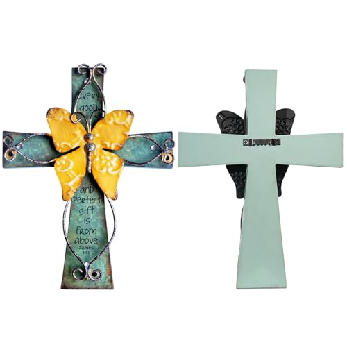 MelinSam Wooden Wall Cross Christians Cross with Antiqued Metal Butterfly and Inspirational Prayer Inscribed Blessed for Church Home Room Decoration Gifts - Image 5