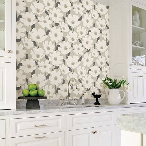 Brewster 2904-25675 Astera Beige Floral Wallpaper - Image 2